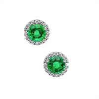 0.40 Ct.Tw. Emerald Natural Diamond Pave Earrings, 18K White Gold Video