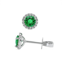 0.40 Ct.Tw. Emerald Natural Diamond Pave Earrings, 18K White Gold Image