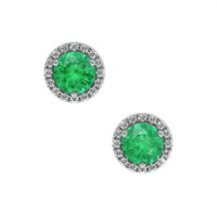 0.50 Ct.Tw. Emerald Natural Diamond Pave Earrings, 18K White Gold Video