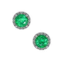 0.50 Ct.Tw. Emerald Natural Diamond Pave Earrings, 18K White Gold Video