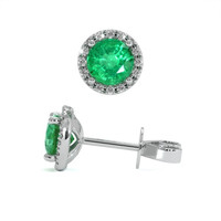 0.50 Ct.Tw. Emerald Natural Diamond Pave Earrings, 18K White Gold Image