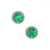 0.72 Ct.Tw. Emerald Natural Diamond Pave Earrings, 18K White Gold Video