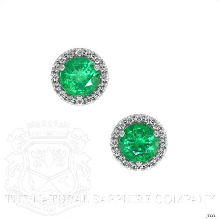0.72 Ct.Tw. Emerald Natural Diamond Pave Earrings, 18K White Gold