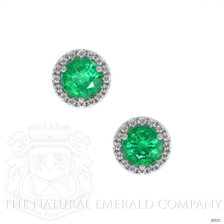 0.72 Ct.Tw. Emerald Natural Diamond Pave Earrings, 18K White Gold