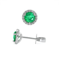 0.72 Ct.Tw. Emerald Natural Diamond Pave Earrings, 18K White Gold Image