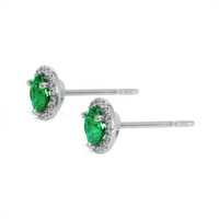 0.72 Ct.Tw. Emerald Natural Diamond Pave Earrings, 18K White Gold Image