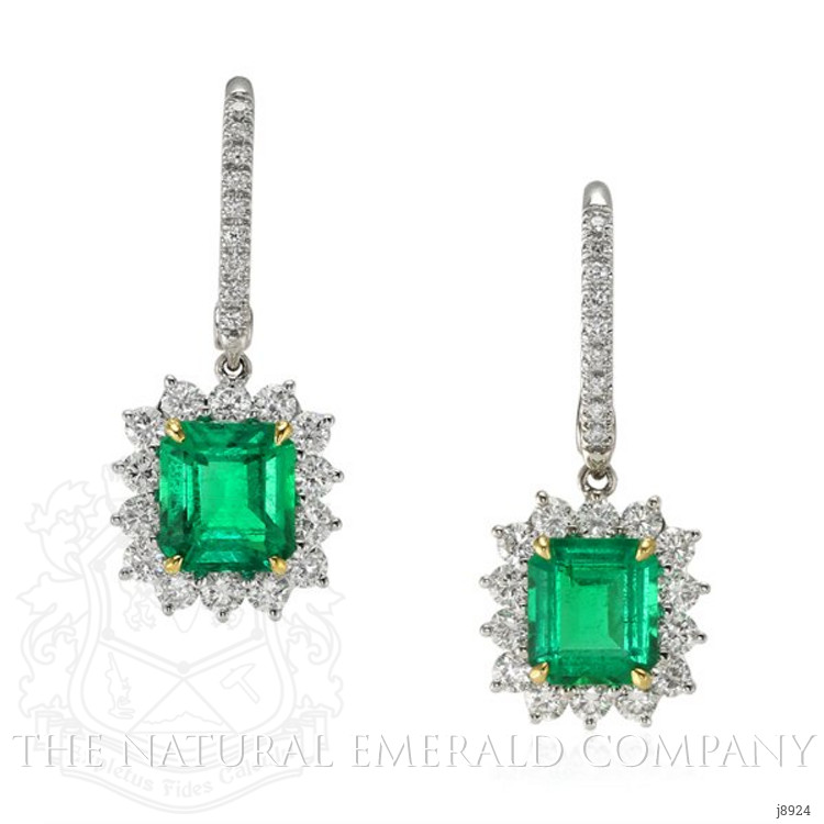 2.86 Ct.Tw. Emerald Natural Diamond Halo Earrings, 18K White & Yellow