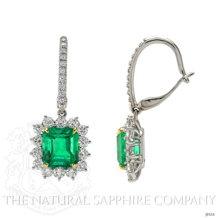 2.86 Ct.Tw. Emerald Natural Diamond Halo Earrings, 18K White & Yellow