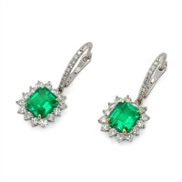 2.86 Ct.Tw. Emerald Natural Diamond Halo Earrings, 18K White & Yellow Image