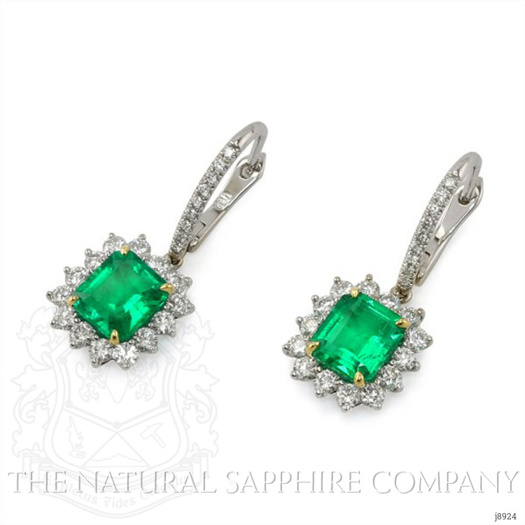2.86 Ct.Tw. Emerald Natural Diamond Halo Earrings, 18K White & Yellow