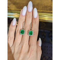 2.86 Ct.Tw. Emerald Natural Diamond Halo Earrings, 18K White & Yellow Life Style