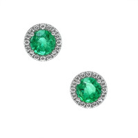 0.40 Ct.Tw. Emerald Natural Diamond Pave Earrings, 18K White Gold Video
