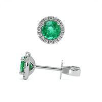0.40 Ct.Tw. Emerald Natural Diamond Pave Earrings, 18K White Gold Image