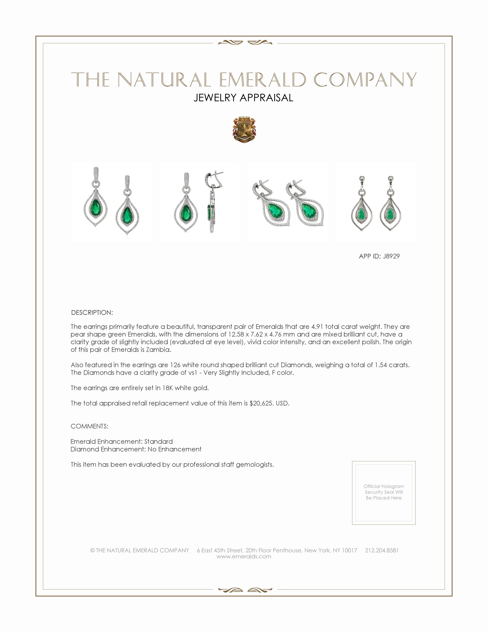 4.91 Ct.Tw. Emerald and Diamond Halo Earrings, 18K White Gold