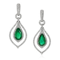 4.91 Ct.Tw. Emerald Natural Diamond Halo Earrings, 18K White Gold Video