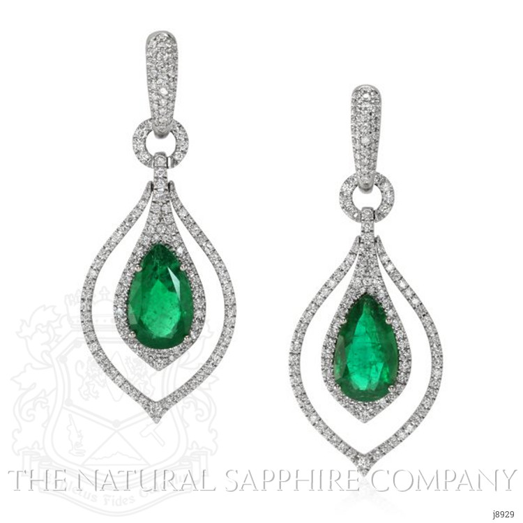 4.91 Ct.Tw. Emerald Natural Diamond Halo Earrings, 18K White Gold