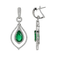 4.91 Ct.Tw. Emerald Natural Diamond Halo Earrings, 18K White Gold Image
