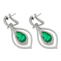 4.91 Ct.Tw. Emerald Natural Diamond Halo Earrings, 18K White Gold Image