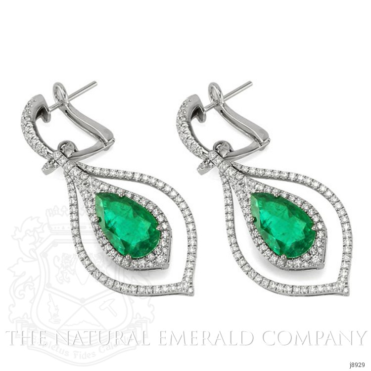 4.91 Ct.Tw. Emerald Natural Diamond Halo Earrings, 18K White Gold