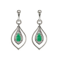 4.91 Ct.Tw. Emerald Natural Diamond Halo Earrings, 18K White Gold Image
