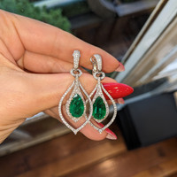 4.91 Ct.Tw. Emerald Natural Diamond Halo Earrings, 18K White Gold Life Style