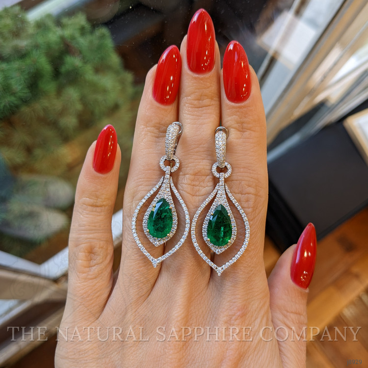 4.91 Ct.Tw. Emerald Natural Diamond Halo Earrings, 18K White Gold