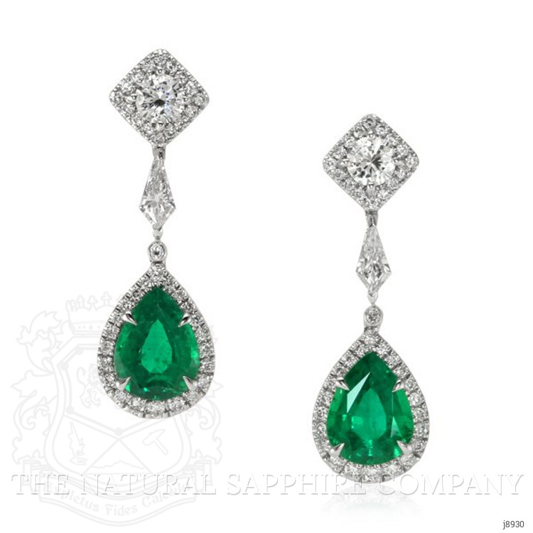 3.03 Ct.Tw. Emerald Natural Diamond Earrings, 18K White Gold