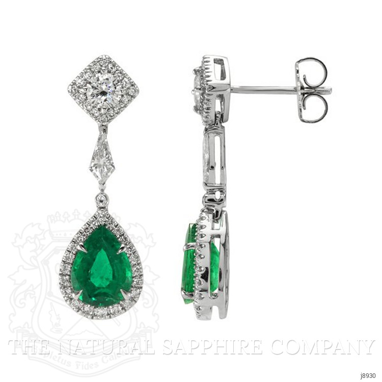 3.03 Ct.Tw. Emerald Natural Diamond Earrings, 18K White Gold