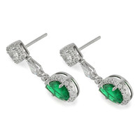 3.03 Ct.Tw. Emerald Natural Diamond Earrings, 18K White Gold Image