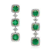 3.23 Ct.Tw.Total Carat Weight Emerald Natural Diamond Earrings, 18K White & Yellow Video