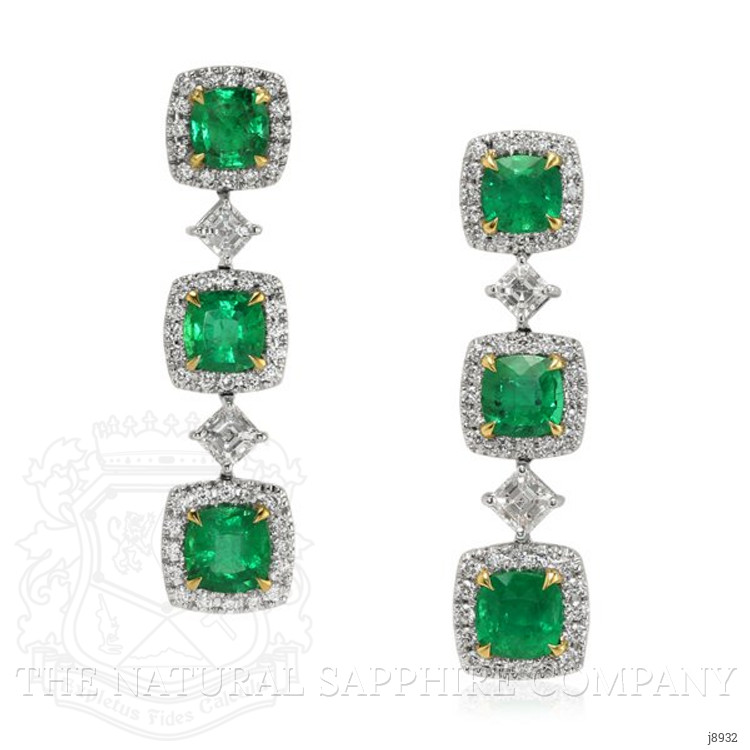 3.23 Ct.Tw. Emerald Natural Diamond Earrings, 18K White & Yellow