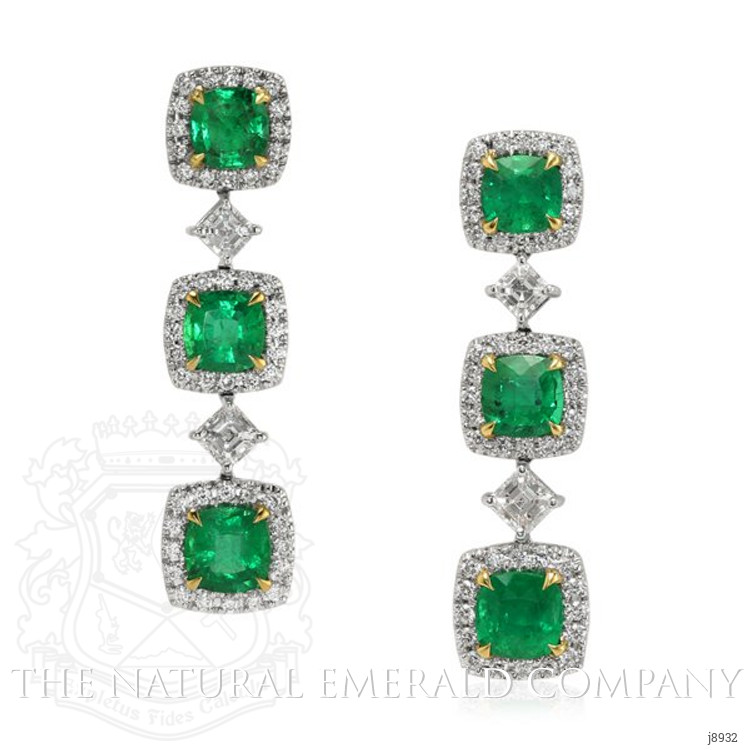 3.23 Ct.Tw. Emerald Natural Diamond Earrings, 18K White & Yellow