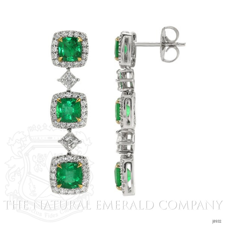 3.23 Ct.Tw. Emerald Natural Diamond Earrings, 18K White & Yellow