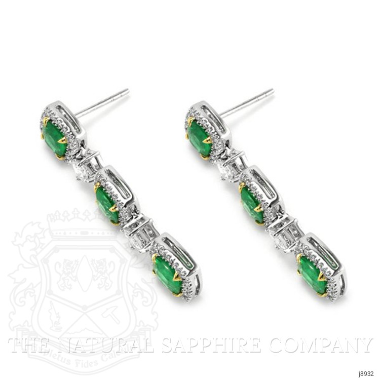 3.23 Ct.Tw. Emerald Natural Diamond Earrings, 18K White & Yellow