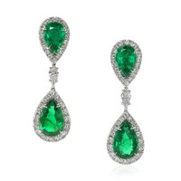 4.38 Ct.Tw. Emerald Natural Diamond Pave Earrings, 18K White Gold Video