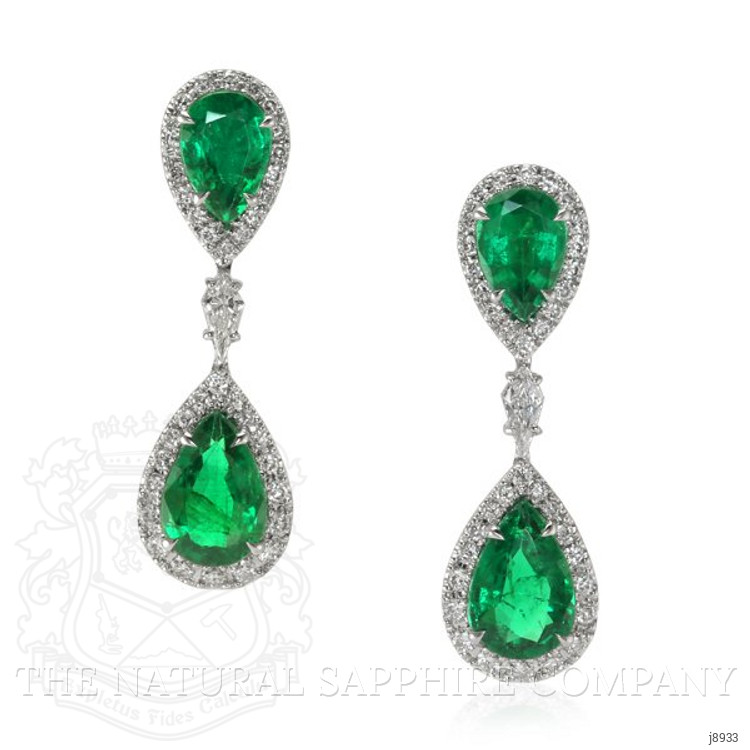 4.38 Ct.Tw. Emerald Natural Diamond Pave Earrings, 18K White Gold