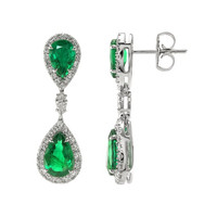 4.38 Ct.Tw. Emerald Natural Diamond Pave Earrings, 18K White Gold Image