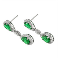 4.38 Ct.Tw. Emerald Natural Diamond Pave Earrings, 18K White Gold Image