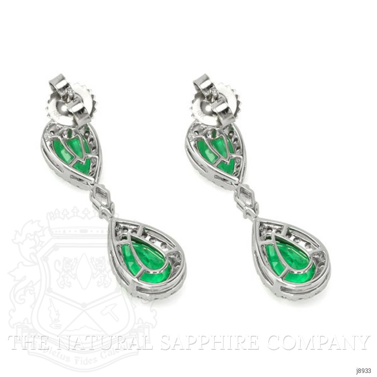 4.38 Ct.Tw. Emerald Natural Diamond Pave Earrings, 18K White Gold