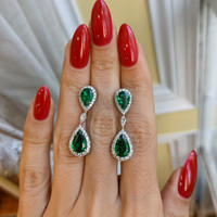 4.38 Ct.Tw. Emerald Natural Diamond Pave Earrings, 18K White Gold Life Style