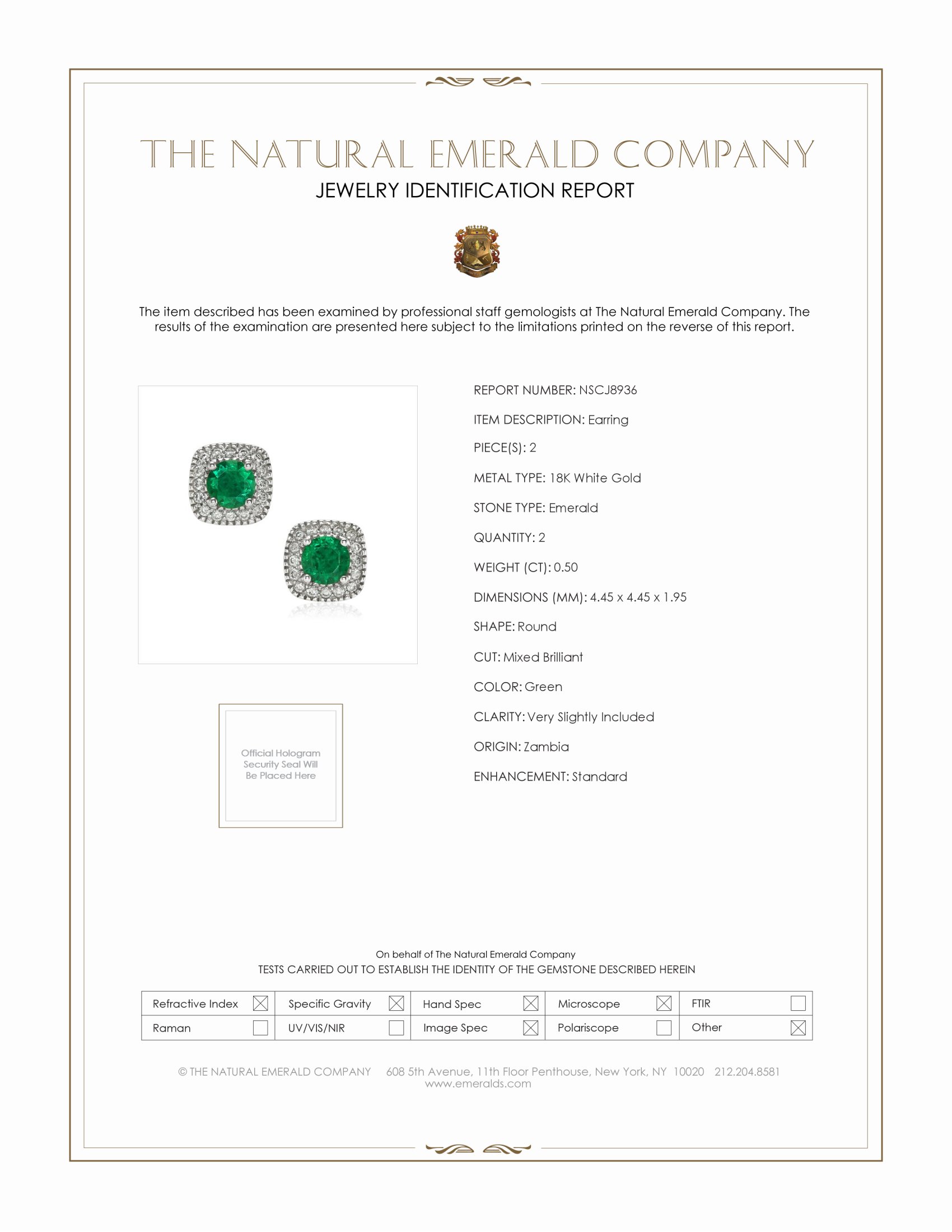 0.50 Ct.Tw. Emerald and Natural Diamond Pave Earrings, 18K White Gold