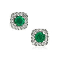 0.50 Ct.Tw.Total Carat Weight Emerald and Diamond Earrings - 18K White Gold Video