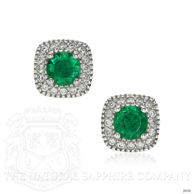 0.50 Ct.Tw. Emerald Natural Diamond Pave Earrings, 18K White Gold