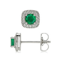 0.50 Ct.Tw.Total Carat Weight Emerald and Diamond Earrings - 18K White Gold Image