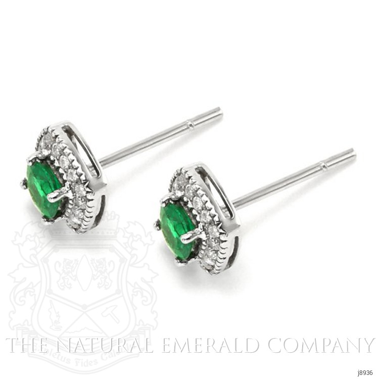 0.50 Ct.Tw. Emerald Natural Diamond Pave Earrings, 18K White Gold