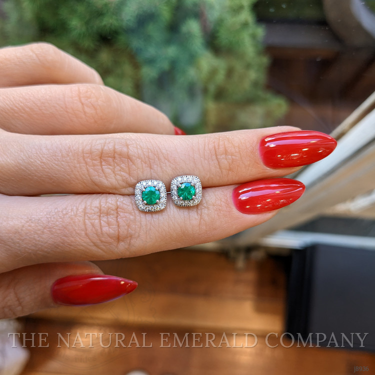 0.50 Ct.Tw. Emerald Natural Diamond Pave Earrings, 18K White Gold