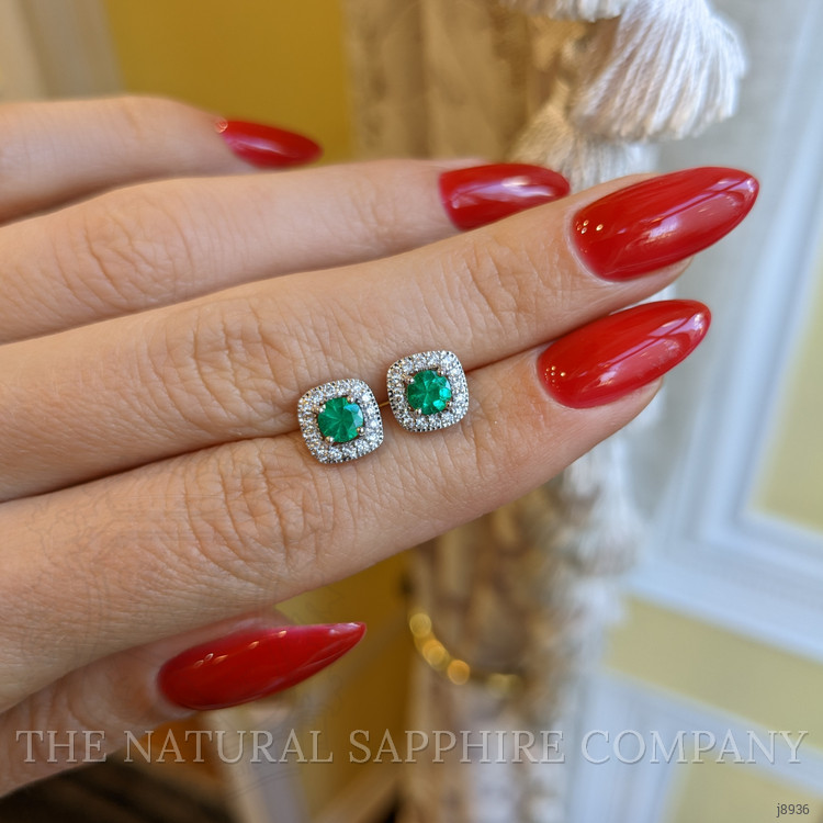 0.50 Ct.Tw. Emerald Natural Diamond Pave Earrings, 18K White Gold