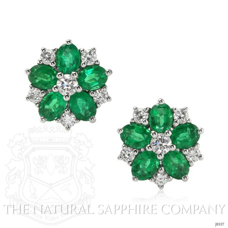 1.55 Ct.Tw. Emerald Natural Diamond Earrings, 18K White Gold