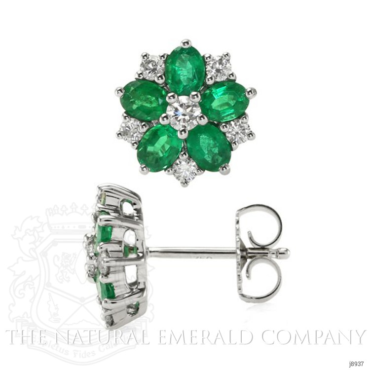 1.55 Ct.Tw. Emerald Natural Diamond Earrings, 18K White Gold