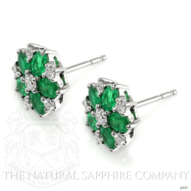 1.55 Ct.Tw. Emerald Natural Diamond Earrings, 18K White Gold